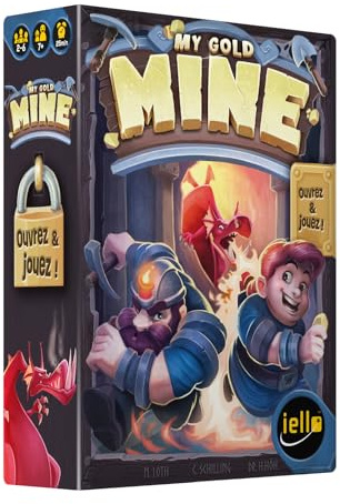 IELLO My Gold Mine – Französische Version – Familienspiel Stop oder Encore – Mine, Nuggets & Drache – Glück, Risikobereitschaft & Planung – bis zu 6 Spieler – 25 Minuten – ab 7 Jahren