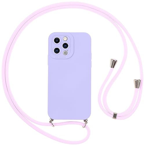 Vauki Coque pour iPhone 13 Pro Max avec Cordon, Etui avec Collier - Tour de Cou Lanière en Corde - Silicone Housse avec Réglable Chaine pour iPhone 13Pro Max, Bandouliere - Violet