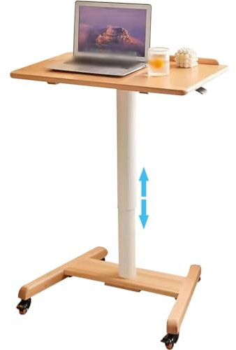 Stehpult Höhenverstellbarer Japanischer Stehtisch Aus Holz, Mobiler Laptop-Schreibtisch Mit Drehbaren Rollen, Pneumatisch Verstellbarer Sofatisch, Tragbare Workstation