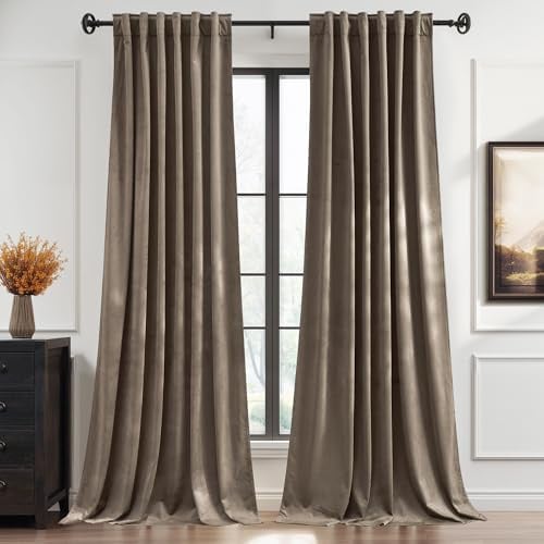 StangH Samtvorhänge, 308 cm lang, für hohe Fenster, extra lang, luxuriöse Raumverdunkelungsvorhänge, neutrale Heimbühnendekoration mit Rücklasche und Hakengürtel, B 132 x L 308 cm, 2 Paneele