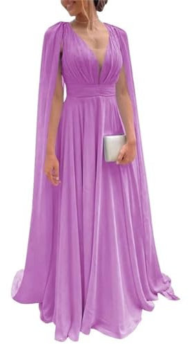Vestidos largos de dama de honor para boda, de gasa, vestidos de invitada de boda para mujer, vestidos formales de fiesta de noche, Lila, 52