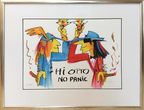 Kunstverlag Christoph Falk Hi Otto No Panic - Udo Lindenberg Bild - handsignierte Auflage original Grafik im silberfarbenem Rahmen hinter Museumsglas. Likörell. Siebdruck.
