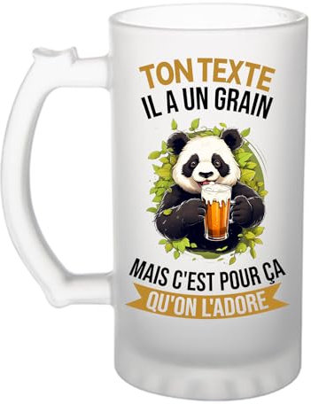 Chope Personnalisable | Verre à bière Pinte Idée Cadeau à personnaliserCollègue Travail Retraite Pot de Départ Anniversaire Noël Secret Santa Femme Homme (Panda Grain)