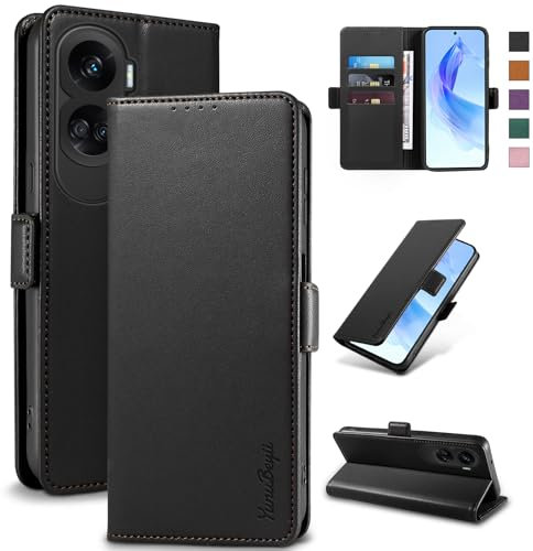 Yunubeyii Cover Libro per Honor 90 Lite 5G - [Blocco RFID] Luxury PU Leather Portafoglio Card Holder Magnetic Phone Custodia con Kickstand, Cover Protettiva Antiurto, Nero