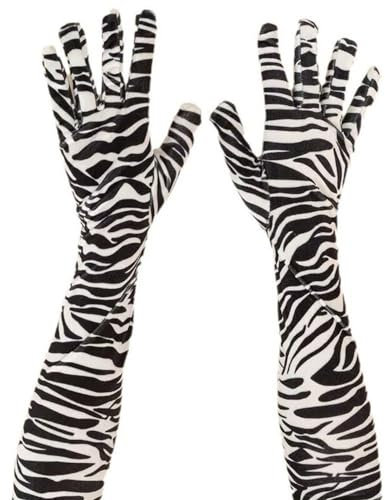 Leoparden-Satin-Stretch-Handschuhe 55cm Volle Finger Lange Thermische Samthandschuhe Zebra-Handschuhe Party Kostüm Dekoration Zubehör für Hochzeit Halloween Karneval Abendhandschuhe
