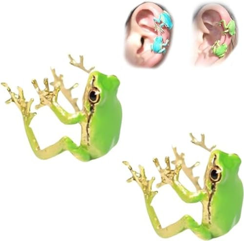 Eastuy Ring Kreativer Tree Frog Ring Süße Laubfroschring Seltsame Ringe Personalisiert Schmuck Verstellbare Offener Laubfroschring/Ohrclip für Erwachsene und Kinder