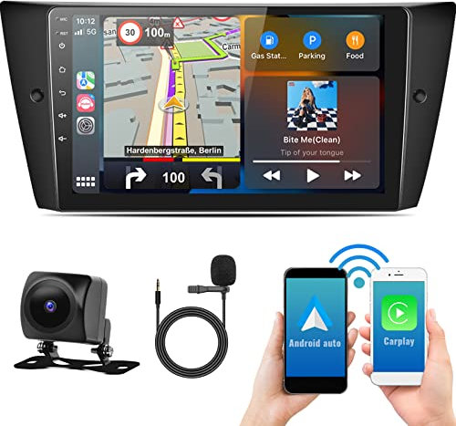 SIXWIN 2+64G Android 13 Autoradio für BMW 3er E90 E91 E92 E93 2005-2011 mit Carplay/Android Auto/Mirrorlink,9 Zoll Kapazitive Touchscreen Unterstützt WiFi/GPS/FM/Bluetooth/SWC+ AHD Rückfahrkamera-P2