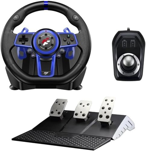 Flashfire F111 Racing Wheel,Pedals, Shifter, Hall-Effect Sensor, Vibration Feedback Function, Adjustable Rotation 270° and 900°, Blue/Black for PlayStation 5, PS4, XBOX, Switch, PC