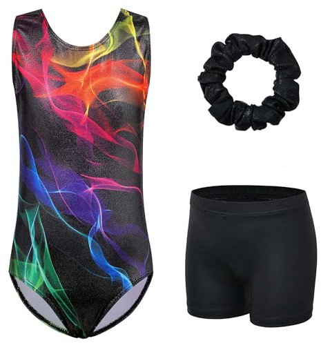 XFGIRLS Gymnastikanzug für Mädchen, ärmellos, glitzernd, Ballett, Tanz, Turnanzug, athletische Shorts für Mädchen, 3–14 Jahre, Schwarz, 13-14 Years