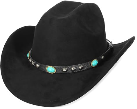 EOZY Chapeau de cowboy en daim style occidental pour homme et femme - Chapeau vintage amovible - Chapeau en daim - Chapeau country musique festival - Protection légère contre la pluie