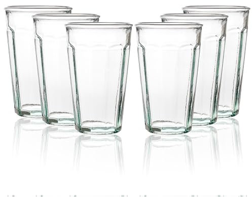 Viste-lo Verre 500 en verre recyclé. Verre pour cocktails, smoothies, glaces, mojito. Pack de 6 verres. Grands et robustes, parfaits pour toute boisson avec paille, résistants.