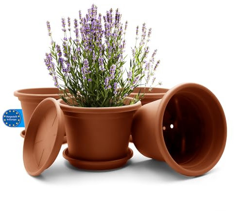 BigDean 4 Stück Blumentopf mit Untersetzer rund ø 25 cm Terracotta – wetterfester Pflanzkübel Made in Europe