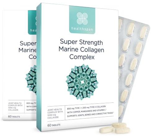 Healthspan Marine Collagen (120 Tablets, 1000mg) | 800mg Type I + 200mg Type II Collagen | Support Your Joints, Bones & Connective Tissue | Added Benefits for Skin & Beauty