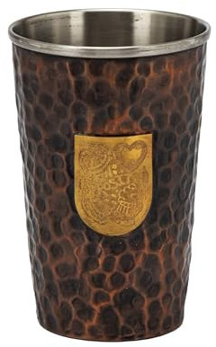 NKlaus Two Tone 16152 Chope à bière en cuivre pur (100 %) faite à la main en cuivre et acier inoxydable, design rustique 500 ml