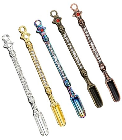 Mini cucharas de 5 piezas, mini cucharas de polvo de aleación de zinc, mini cuchara, pequeña cuchara de esqueleto con diamante, para medicina, especias, arena, sales, suministros de cocina