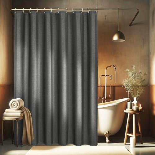 EurCross Breite Duschvorhang 200x200 Leinen Texturiert Duschvorhänge, Schwerer Wasserdicht Textile Stoff Dusch Vorhang, Dunkelgrau Luxus Waschbar Antischimmel Badvorhang mit 14 Ringen