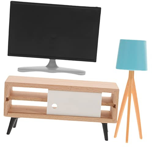 ibasenice 3 Teiliges Set Mini LCD Fernseher Für Puppenhaus Realistische TV Dekoration Inklusive Schwarzem Fernseher Weißem TV öbel Und Blauem Tischlampen Zubehör Ideal Für