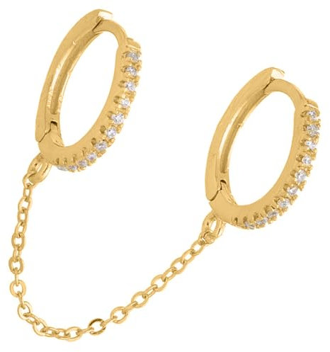 Ohrringe Silber 925 für Damen Mädchen 14K Vergoldet Doppel Piercing Ohrstecker Creolen mit Kette, Hypoallergen Zirkonia Ohrringe Silber Hängend für Mehrere Ohrlöcher Knorpel Ohrringe Set Gold Stil 2