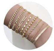 GUJOXILA 8pcs Gold Bracelets for Women Ladies Gold Plated Bracelet Set Adjustable Stack Layered Dainty Link Chain Bracelets for Girls