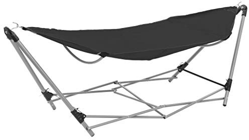 Gecheer Hamaca con Soporte Plegable Negra,Hamaca Camping Hamaca Exterior con Soporte Portátil Colgante