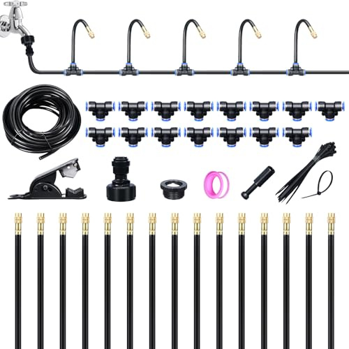 360° Flexibles Gartenbewässerungssystem mit verstellbaren Sprühdüsen – Selbstbau-Set für Rasenflächen, Terrassen & Outdoor-Nebelkühlung(15M)