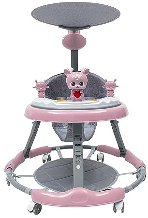 Girello pieghevole, regolabile in altezza con ruote universali, carrello per bambini a partire dai 6 ai 18 mesi, per bambine e ragazzi (rosa)