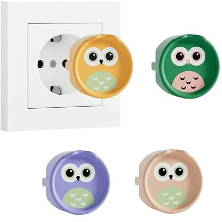 LLMtn 4 unidades de enchufes tipo F, tapa decorativa de silicona, cubierta protectora contra el polvo, cubiertas decorativas para enchufes, cubiertas para el polvo (4 búhos)