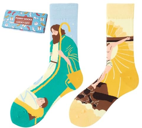 NxnChc Lustige Socken Für Damen Und Herren Unisex Viele Motive Tier Essen Obst Sport Kunst Aus Baumwolle Geschenk Asymmetrische Muster Links Und Rechts