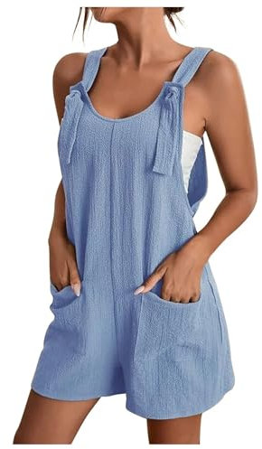 Donna Salopette Gamba Larga Corta Monopezzi Estiva Tuta Intera Comode Casual Morbida Jumpsuit Regolabile Cinghie Con Tasche Oversize Pantaloni Baggy Vintage Allentata Senza Maniche Salopette Premaman