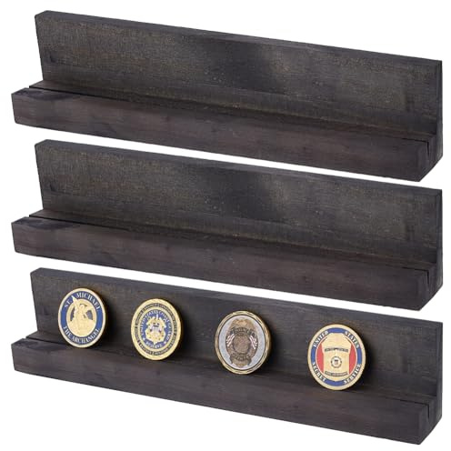 DICOSMETIC 3Stk Münzaufsteller Challenge Coin Halter für Sammler | Aus Massivholz,schwarz,für Tisch und Wandmontage,31×4×6,4cm,ideal als Geschenk für Sammler,Veteranen