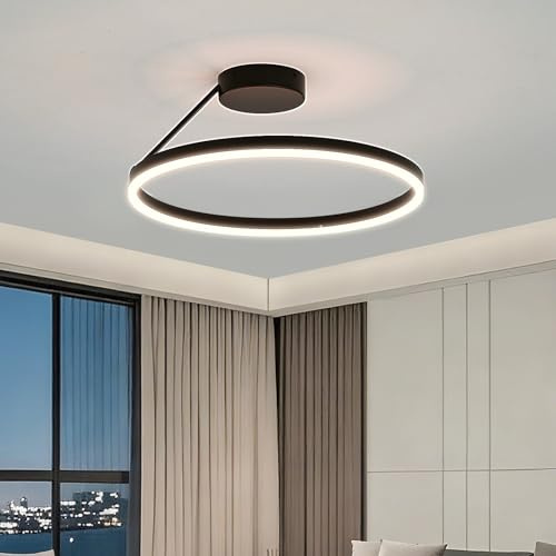 kaixunl Circular Ceiling Light LED Ring Lighting Fixture Modern and Simple Lights Semi Flush Black Warm-Light Ceiling Lamp Suitable for Living Room Dining Room Bedroom Kitchen Corridor Foyer 40cm