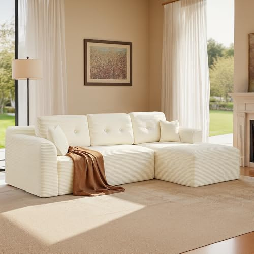 VASAGLE Ecksofa, Keine Montage erforderlich, modulares Sofa, 244 cm breit | Schlafsofa, vakuumverpackt, mit großer Chaiselongue rechts, für Wohnzimmer, Cremeweiss, LCS184WD01