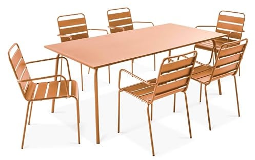 Oviala Gartentisch und 6 Sessel aus Metall, Caramel – Palavas