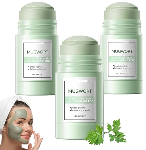 Mugwort Clay Mask Stick, Face Masks Care, For Clean Pores, Blackhead Removing, Pore Minimizing, Deeply Hydration, Firming Skin, Whitening and Brightening, Suitable for All Skin Types (3pcs)