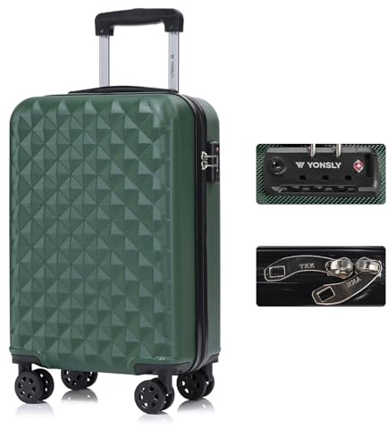 YONSLY Premium Reisekoffer TSA-Schloss,YKK-Reißverschluss Hartschalen-Koffer Trolley Kabinenkoffer Rollkoffer Suitcase Handgepäck 4 Rollen (Dunkelgrün, M)