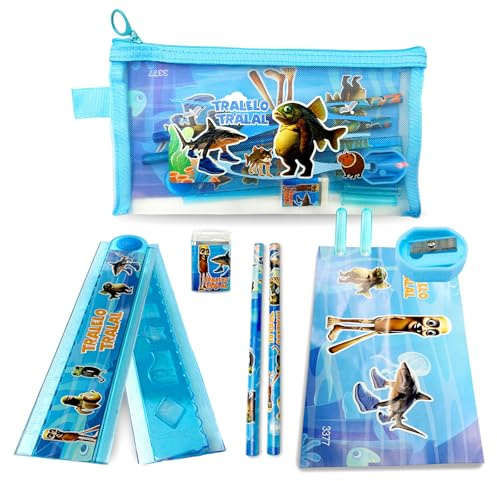 Juego de Papelería, Estuche Escolar Organizador de Papelería Oficina, Incluye 2 Lapices, Regla Goma de Borrar, Sacapuntas, Regalo Set de Papeleria para Niños, 21x12x2cm