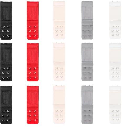 SHENLIU 15 Stück Elastisches Verlängerungs-Set, 2 Haken BH Verlängerung | BH Erweiterung Trägerverlängerungs-Set Geeignet Gewichtszunahme-Schwangerschaft-Stillzeit (Rot+Schwarz+Weiß+Hautton+Grau)