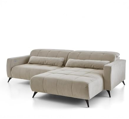 Home4You Ecksofa - 277 x 203 cm - Taupe - Feincord - elektr. Sitztiefenverstellung