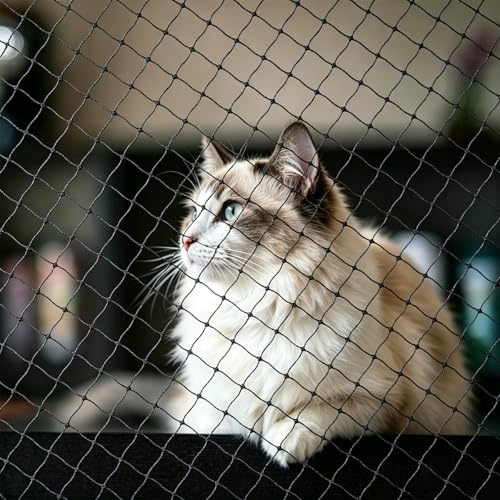 Katzennetz für Balkon, 8x3m Katzenschutznetz mit Befestigungsseil und Zubehör Schwarz Vogelschutznetz Nylon Balkonnetz für Katzen Taubennetz Balkon zur Sicherung von Fenster Türen Terrasse Balkon