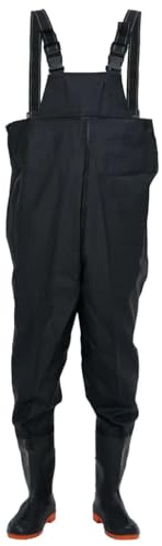 Wathose mit Stiefeln Schwarz Größe 39 PVC-beschichtetes Polyester wasserdicht atmungsaktiv verstellbare Hosenträger für Angeln Jagd Outdoor und Teicharbeit