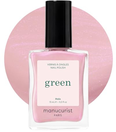 Manucurist Green Halo Milky Mauve Natural Nail Polish | Long lasting nail polish and Quick dry nail varnish with classic manicure effect. Vegan, 9-free, plant-based, 15 ml