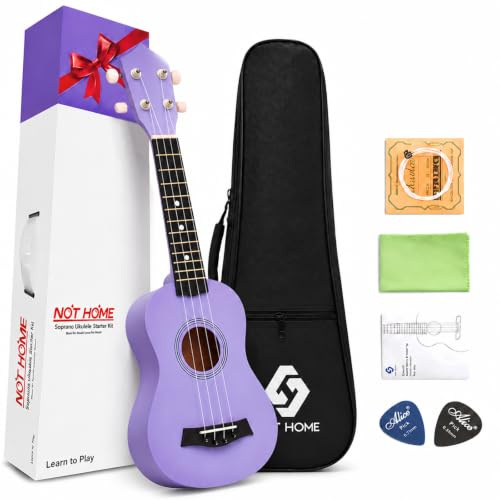 Sopran-Ukulele, Anfänger-Set, 53,3 cm, Lindenholz, Starter-Set mit Gigbag, digitalem Stimmgerät, Ersatzsaiten und Plektren, Violett