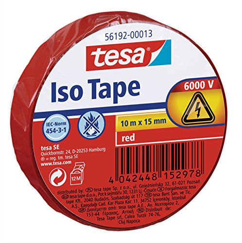 Tesa 56192 ISO Tape - Isolierband, 10 m x 15 mm 10 rotoli rot