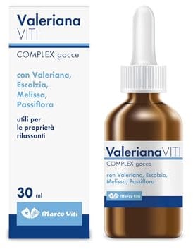 Valeriana Viti - Complex Gocce, 30 ml, Integratore, Proprietà Calmanti e Rilassanti, con Escolzia e Melissa, Favorisce il Sonno, Senza Glutine