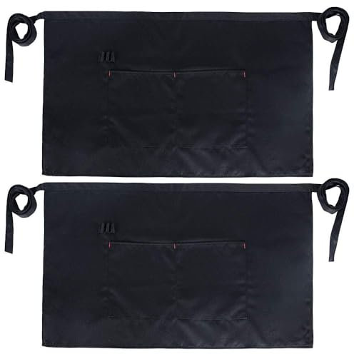 JNCH 2 Taille Schürze Küchenschürze Gastronomie Schürze Kellnerschürze halben Schürzen für Männer, Frauen, Chef, Bäcker, Servers, Kellner, Handwerker (Schwarz,63 * 39,5 cm)
