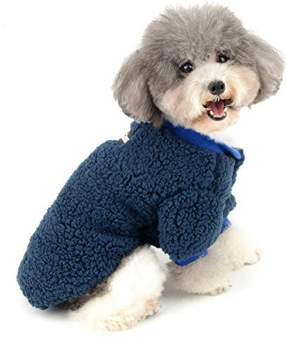 Zunea Cappotto Invernale per Cani Piccola Taglia Giubbotti in Pile Caldo Vestiti per Cuccioli di Chihuahua Maglione Abbigliamento per Cani e Gatti Blu S