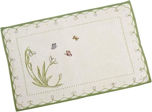 Villeroy & Boch Colourful Spring Gobelin Platzset Schneeglöckchen 6 Stück Nr. 1486636120 und 4er Set EKM Living Edelstahl Strohhalme