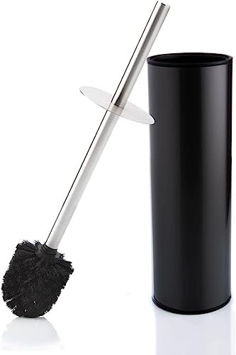 Bamodi Edelstahl Klobürste und Behälter – Mit Spritzschutz – Schwarz (matt) Toilettenbürste, wc garnitur