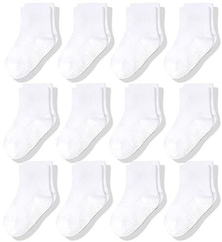 CozyWay Calcetines infantiles de agarre sin deslizamiento, 12 paquete para niños y niñas, blanco, 6-12 meses