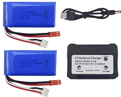 ZYGY 2PCS 7.4V 1100mAh Batteries au Lithium & 1PCS 2 en 1 Chargeur de Batterie pour WLtoys A949 A959 A969 A979 S989 V912 T23 T55 F45 A320 A321 RC Voiture Drone Télécommandé